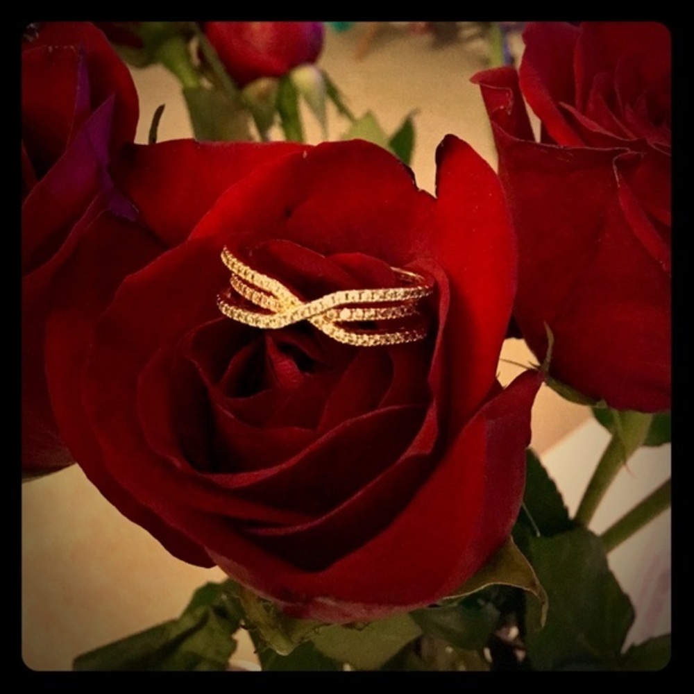 Tricolore Gold CZ Criss Cross X Ring - Size 7